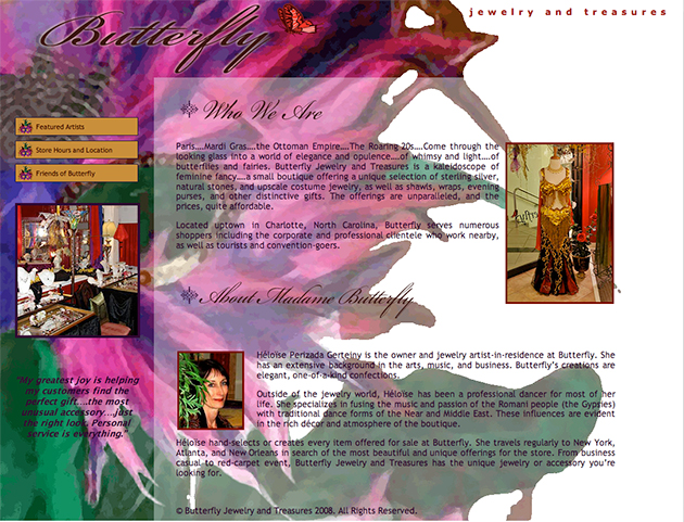 Butterfly Jewelry and Treasures Home page screenshot