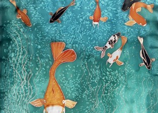 "Koi" handpainted silk wall hanging by Judy Elliott