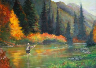 Fly Fishing, painting by Joan Pechanec