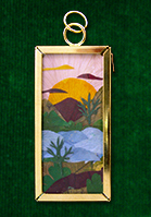 Pressed Flower Pendant with Mountain Lake scene