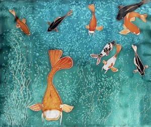 "Koi" handpainted silk wall hanging by Judy Elliott