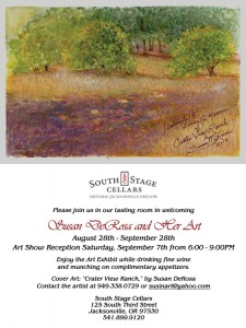 Susan DeRosa art show card for South Stage Cellars show, September 2013