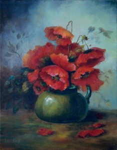 "Still Life with Red Oriental Poppies," oil on canvas by Billye Woodford