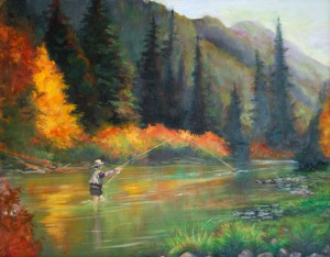 Fly Fishing, painting by new web design client, artist Joan Pechanec
