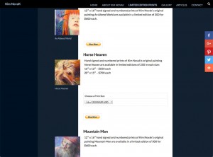 kimnovakartist.com screenshot of Kim Novak's Limited Edition Prints page