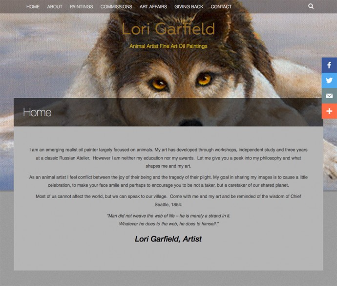 lorigarfield.com - Screenshot of Lori Garfield's new home page, site completed in November of 2014
