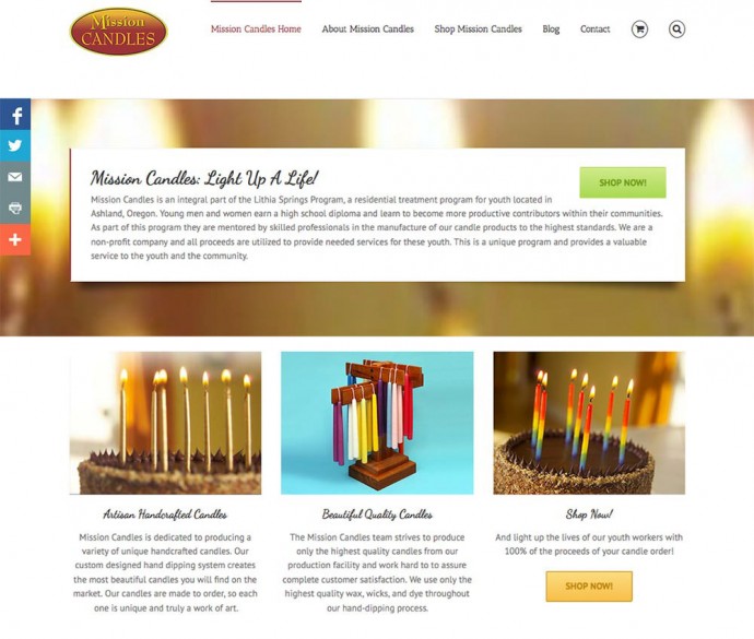 missioncandles.com : Mission Candles - Home Page screenshot (above the fold) - Hannah West Design