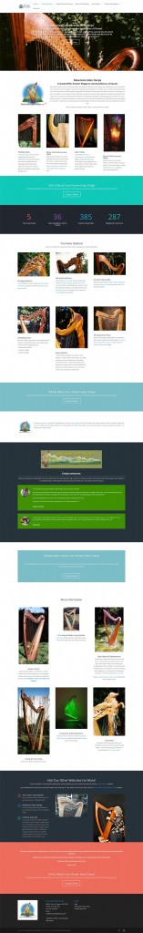 mountainglenharps.com conversion from html to wordpress - screenshot of new home page