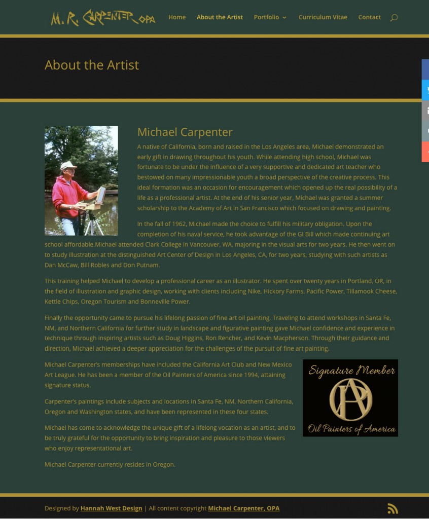 michaelcarpenterart.com About page