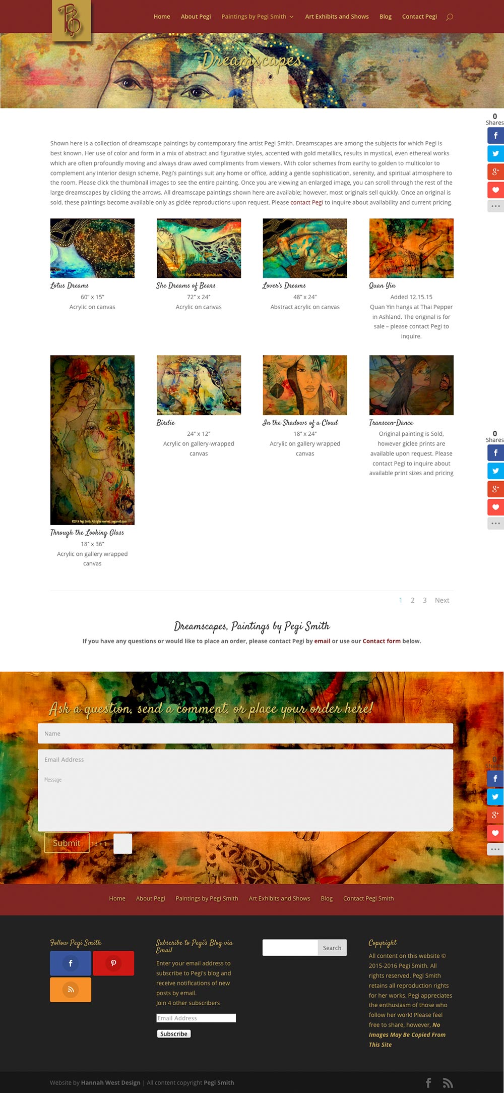 pegismith.com artist website by Hannah West Design LLC - gallery page