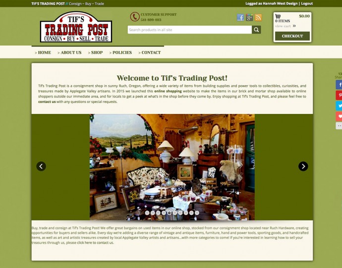 tifstradingpost.com Tif's Trading Post - Home, above the fold