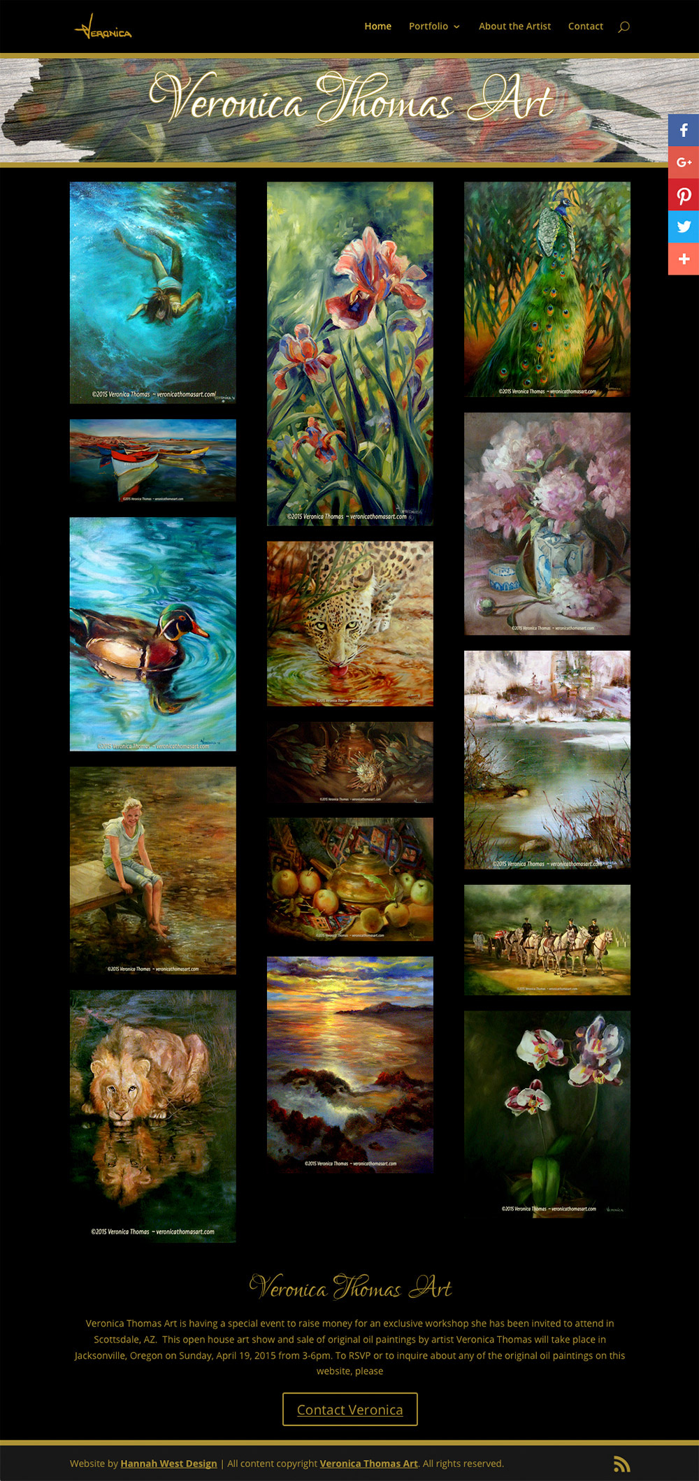 Website created for artist Veronica Thomas in April 2015 by Hannah West using a customized version of the divi theme.