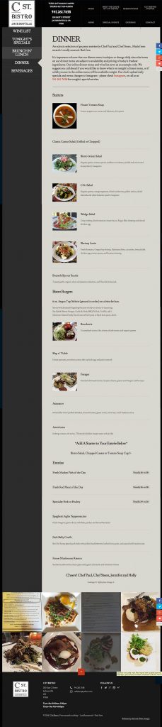 cstbistro.com restaurant website: C St Bistro dinner menu by Hannah West Design