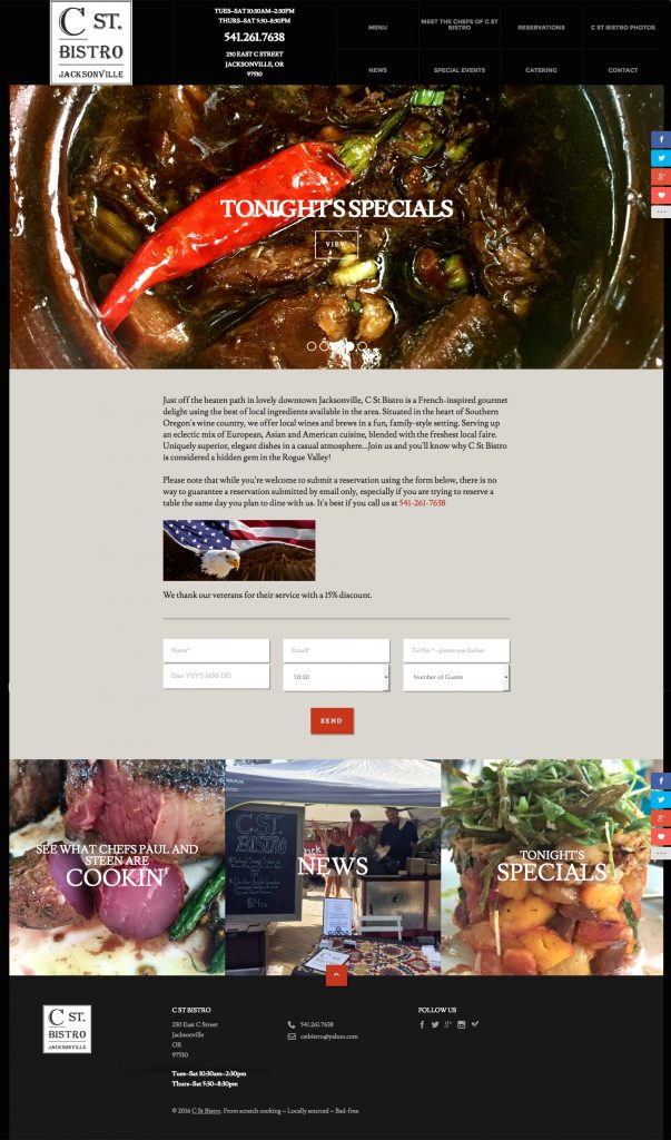 cstbistro.com restaurant website: home page by hannah west design llc jacksonville oregon 2016