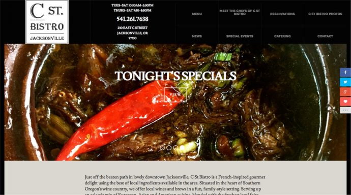 cstbistro.com restaurant website: home page, above the fold