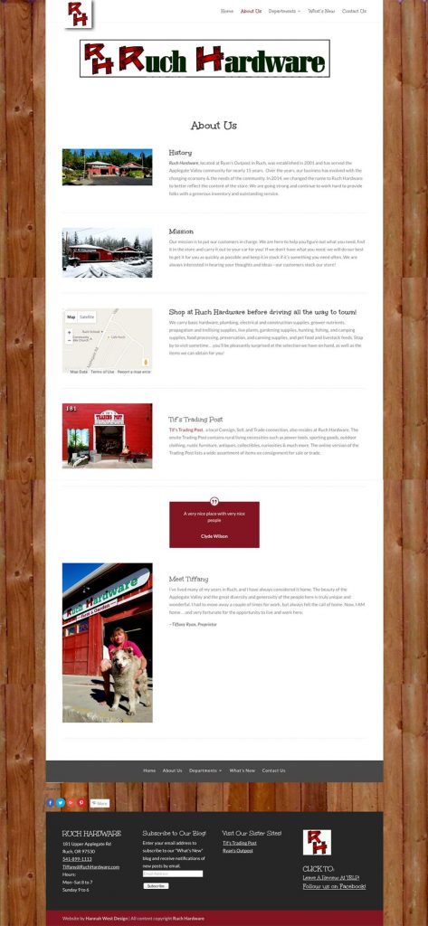  ruchhardware.com retail site: About Us page by Hannah West Design