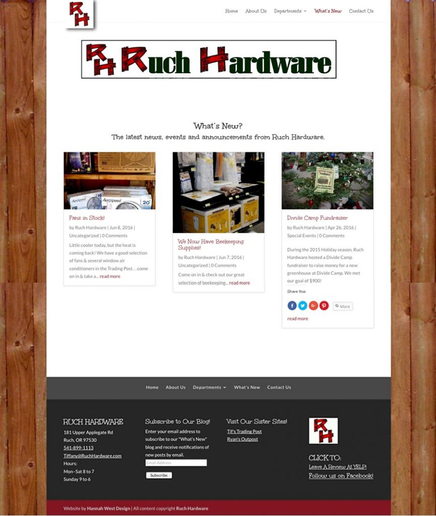 ruchhardware.com retail website: blog page