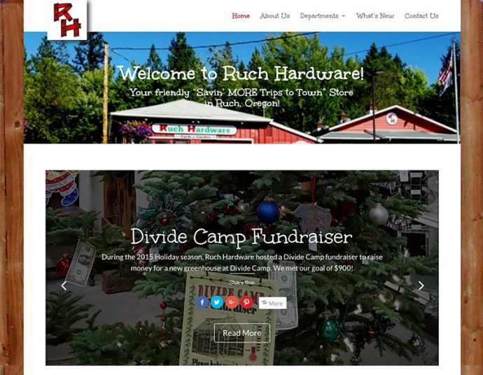 ruchhardware.com retail website: home page, above the fold